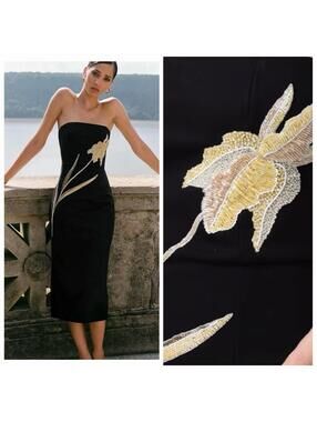 NWT STAUD Brooke Black Beaded Jersey Iris Flower Designer Cocktail Dress Small